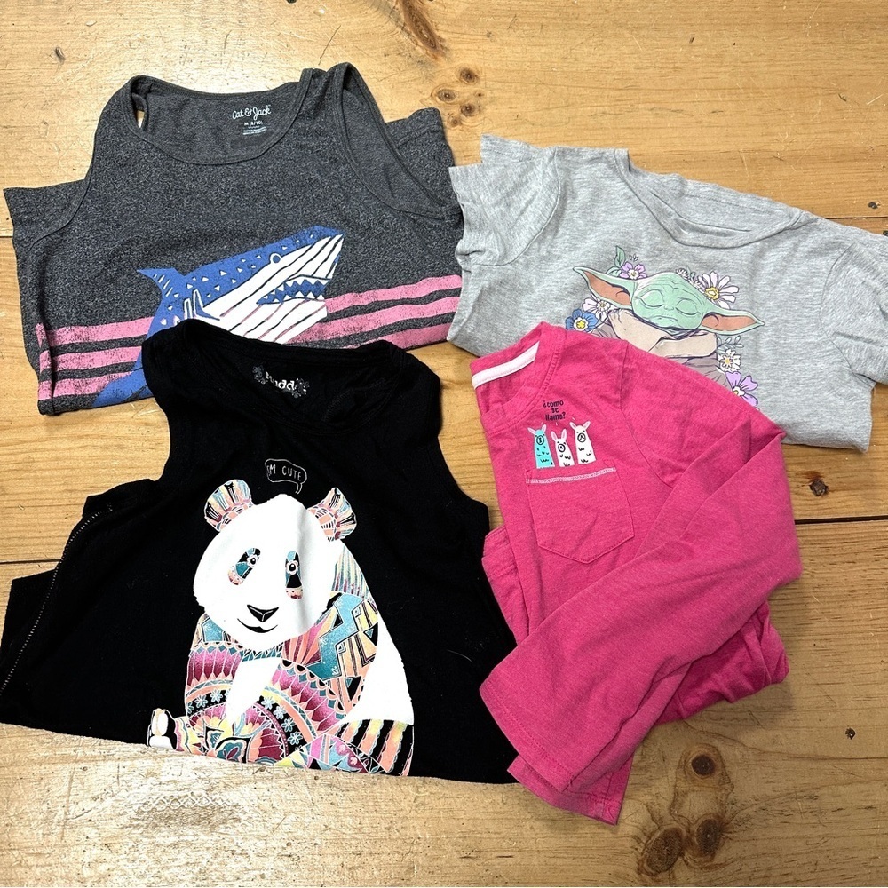 Girl’s Graphic T-Shirts / Tanks  Pack of 4 - Assorted Colors- Size 8